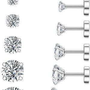 Hypoallergenic Silver Gold-Plated Flatback Stud Earrings with Cubic Zirconia, Mu